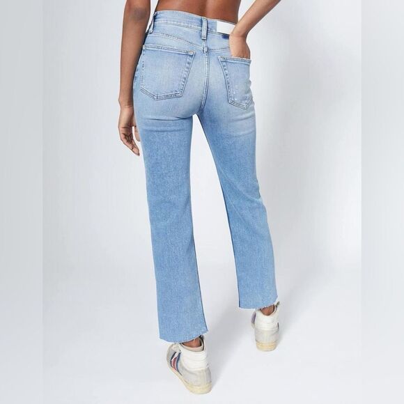 RE/DONE 70s Stove Pipe High Rise Straight Crop Jeans in Light Stone Size 26 - Picture 7 of 13